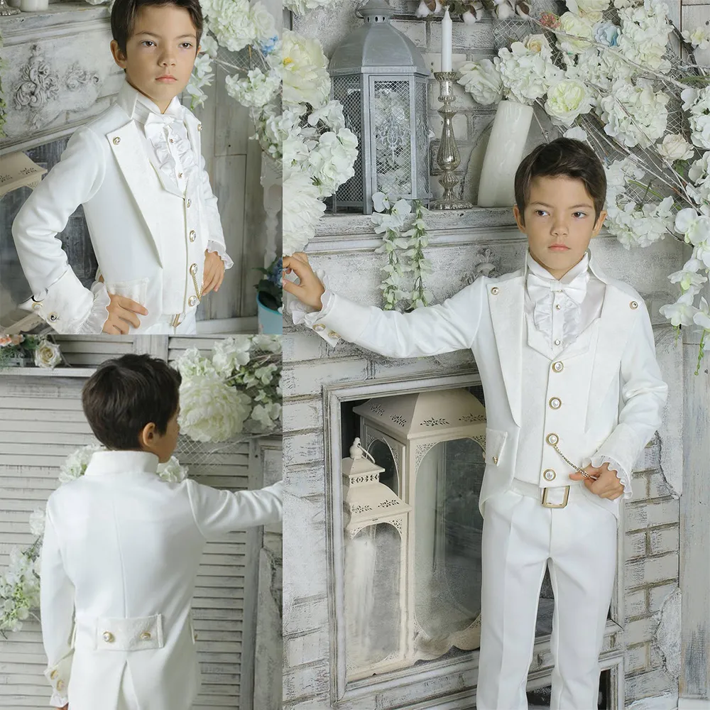 Noble Royal Boys Indossa smoking per bambini Abiti da sera Tre pezzi Ragazzo con risvolto con visiera Abito formale Tuxedo per bambini (giacca + gilet + pantaloni)