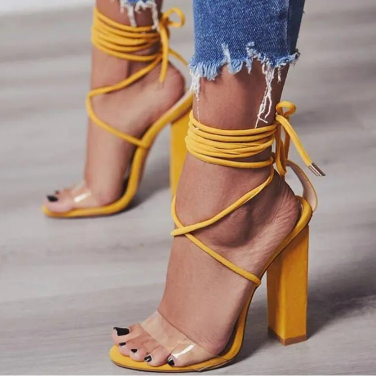 High Heel Sandals Transparent Fashion Luxury Designer Thick Heel Women Shoes Lace up Sexy Wedding Shoes Sandals
