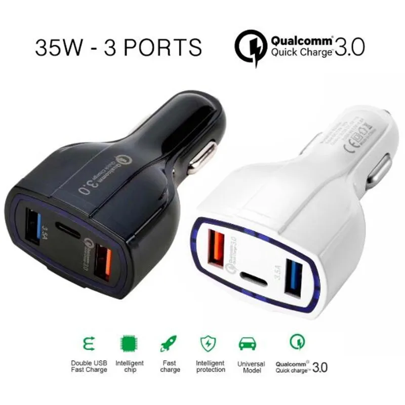 QC3.0 double chargeur de voiture USB chargeur 2 ports type c prise USB adaptateur de charge universel type C chargeur rapide charge rapide téléphone portable