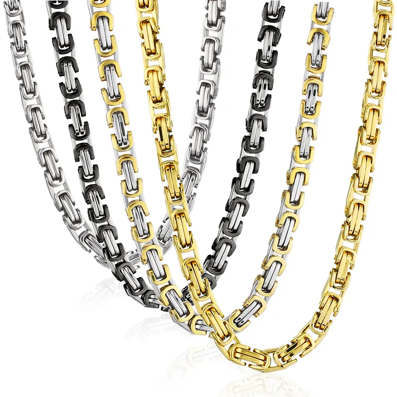 Fashion Mens Necklace Chains Byzantine Box Link Stainless Steel Chain Necklaces for Men 4MM/6MM/8MM