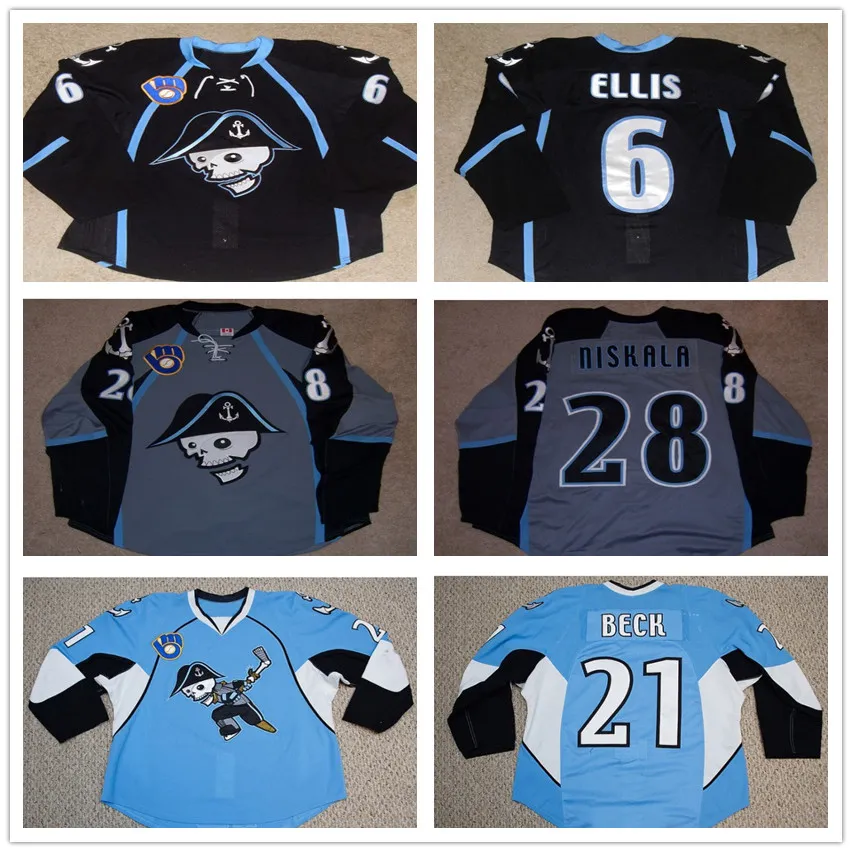 Custom AHL Milwaukee Admirals #21 Beck #31 Mark Dekanich #6 Ryan Ellis Premier Hockey Jersey 
