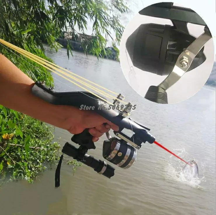 Fishing Slingshot Hunting Slingshot Set Outdoor Shooting Fishing Reel + Darts + Rubber Tube Flashlight And Other Suits Tools