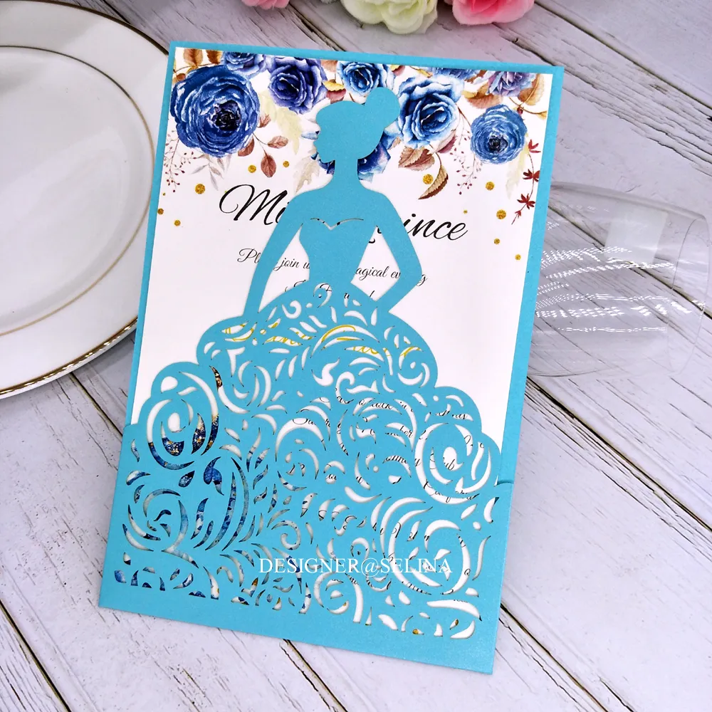 white christmas dresses Rose Gold Glitter Dress Quinceanera Laser Cut Invitation – Invitations by  Luis Sanchez main image 0