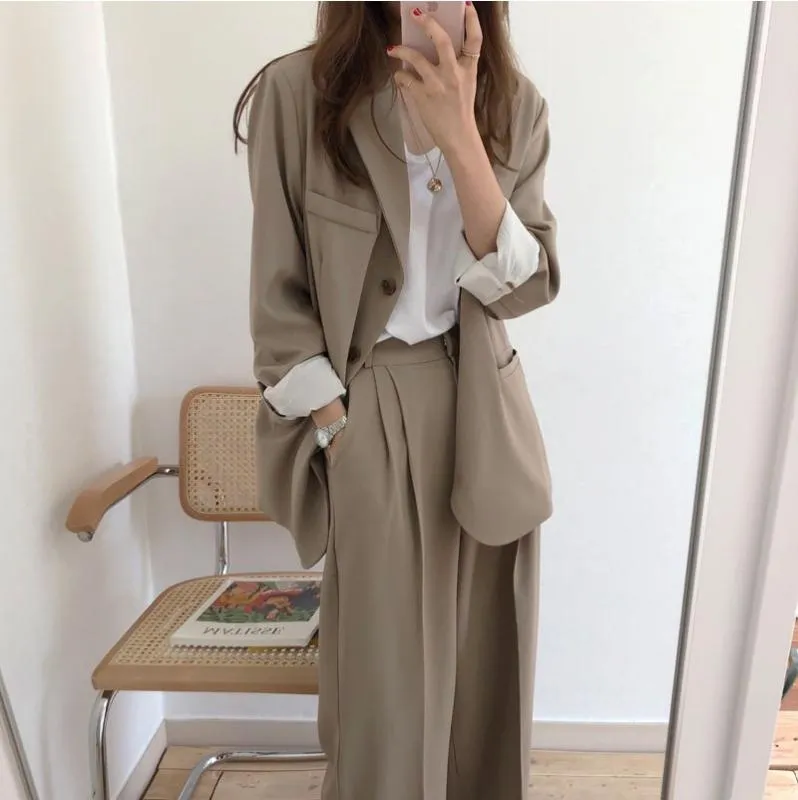 Plus Size Women Suit Casual Pant Suits for Tailleur Femme Oversized Blazer Set Conbinaison Ropa Formal Mujer