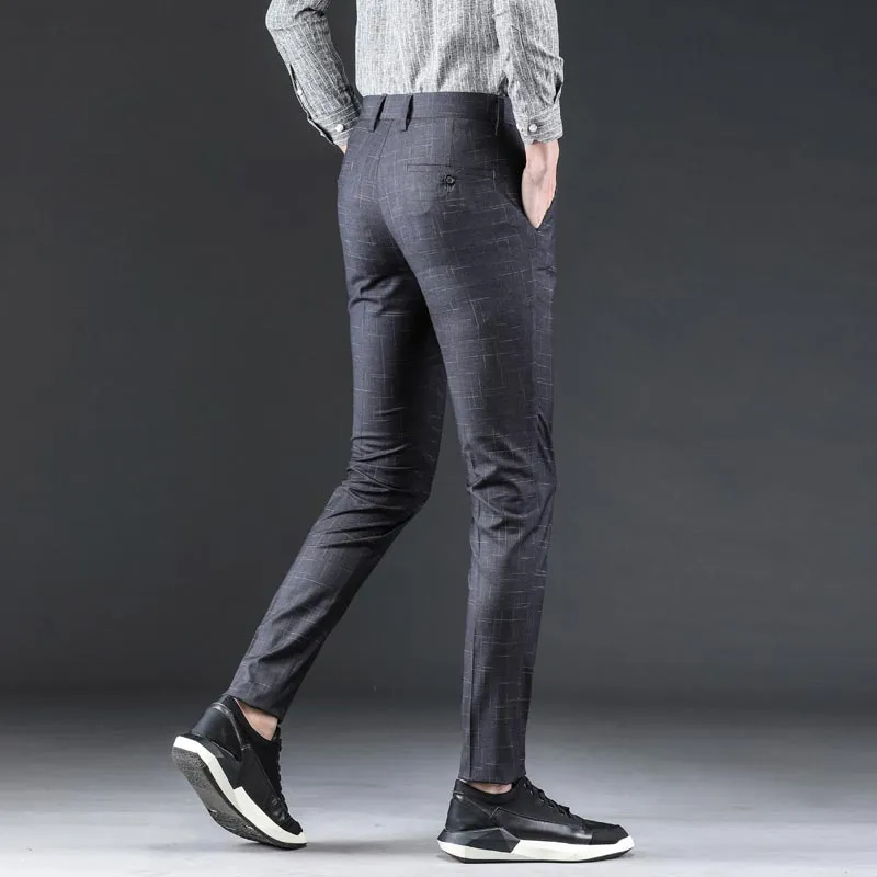 korean Thin Mens Skinny Fit Tapered Flat Front Casual Dress formal pencil  Pants | eBay