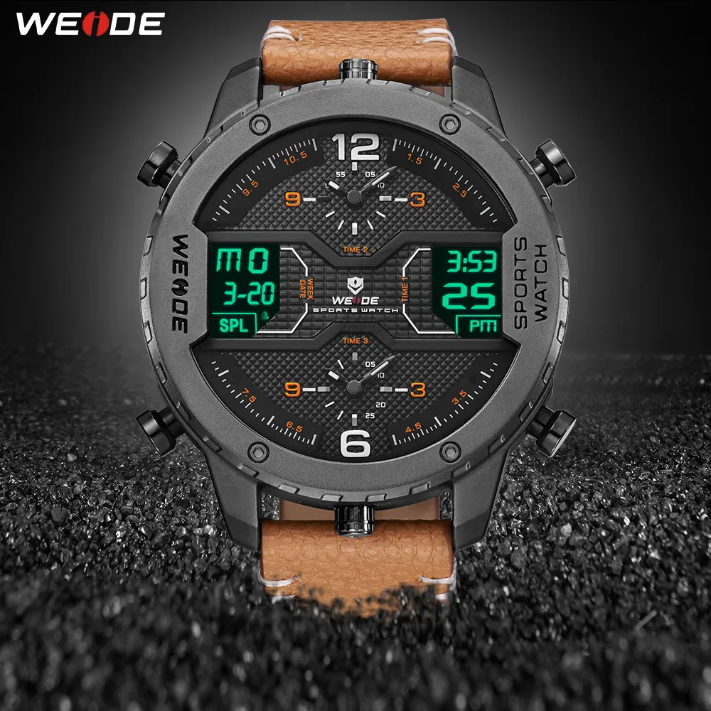 Weide męskie sporty zegarek analogowe ręce cyfrowe kalendarz kwarcowy brązowy skórzany pasek zegarki Reloj hombre 2019 zegar wojskowy y19051403