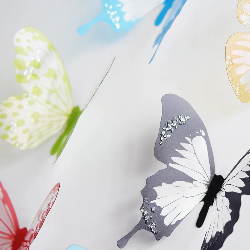 18 pcs/lot 3D cristal papillon autocollant mural beaux papillons Art décalcomanies décor à la maison autocollants décoration de mariage sur le mur