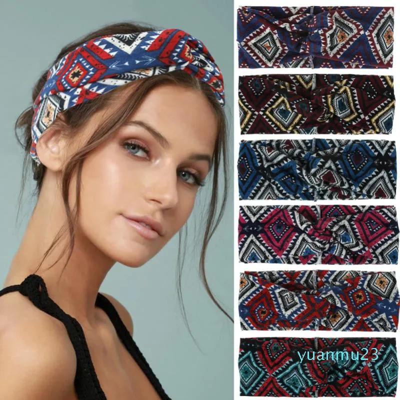 Hurtownie-Moda Kobiety Dziewczyny Czeski Zespoły do ​​włosów Print Opaski Vintage Cross Turban Bandaż Bandanas 2020 Hairbands Akcesoria do włosów