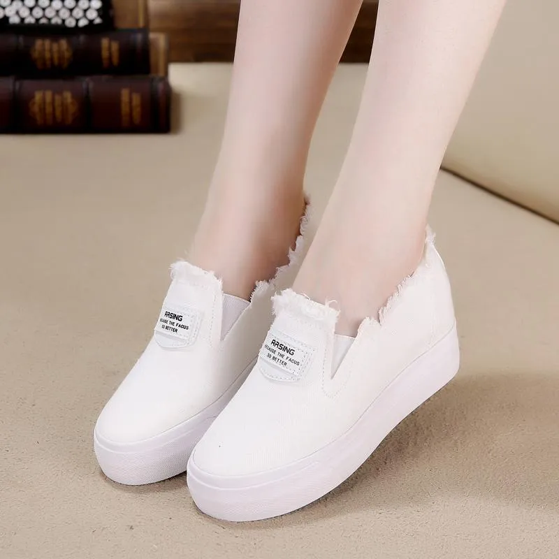 Hot Sale-height increasing breathable canvas shoes women black white platform sneakers wedges shoes for women flats tenis feminino casual