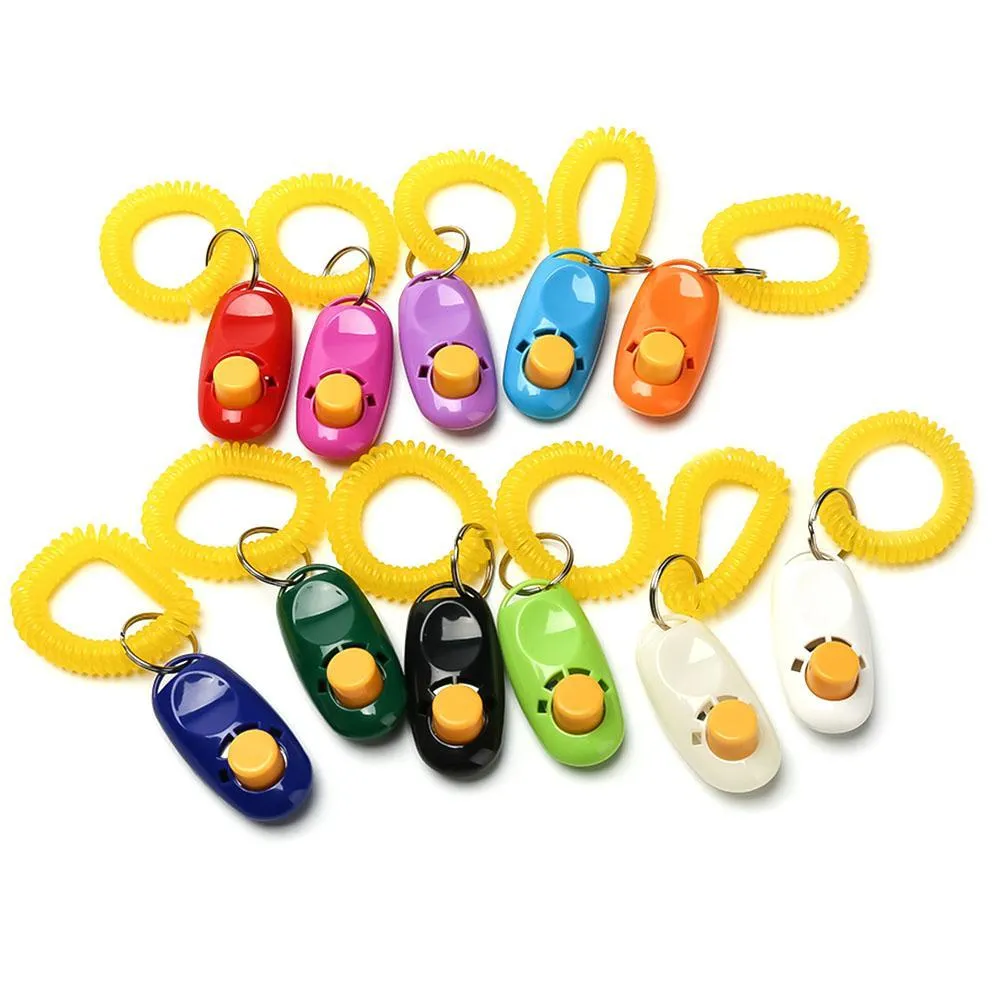 Pet Trainer Pet Dog Training Dog Clicker Justerbar Sound Key Chain Wrist Strap Doggy Train Click Pet Training Toys Tool Tillbehör