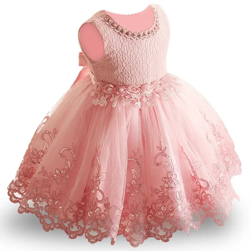 Flower toddler bebê menina infantil princesa vestido bebê vestido de casamento laço tutu crianças festa vestidos para 1º aniversário y18102007