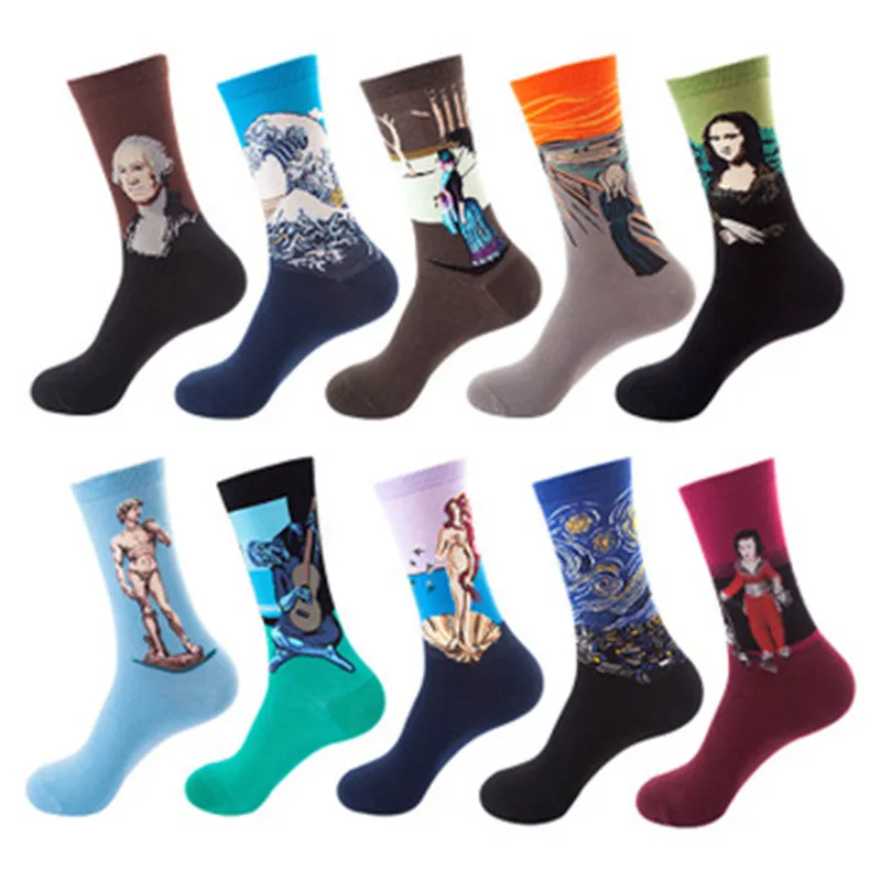 3D Print Art Socks Women Men Cotton Harajuku Style Painting Painting Sock Van Gogh Mona Lisa Da Vinci Socks Fund