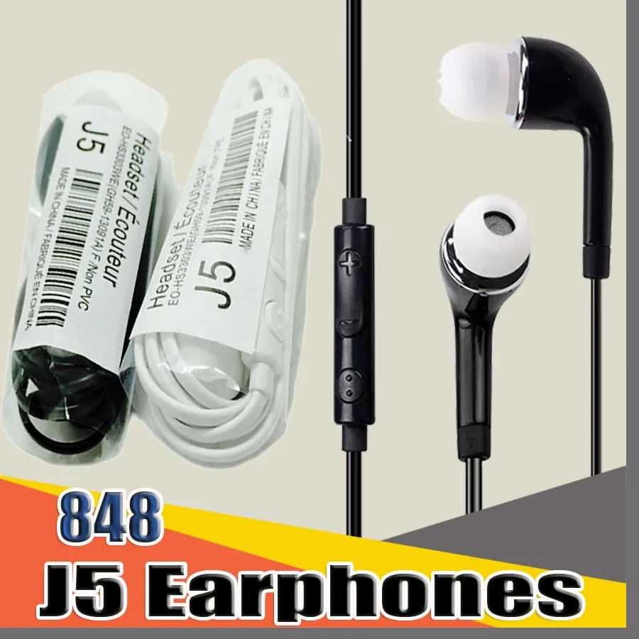 848D J5 3.5mm in-ear oortelefoon met microfoon volumecontrole voor HTC Android Samsung Galaxy S4 S5 S6 S7 S8 Opmerking 5 Xiaomi-telefoons F-EM