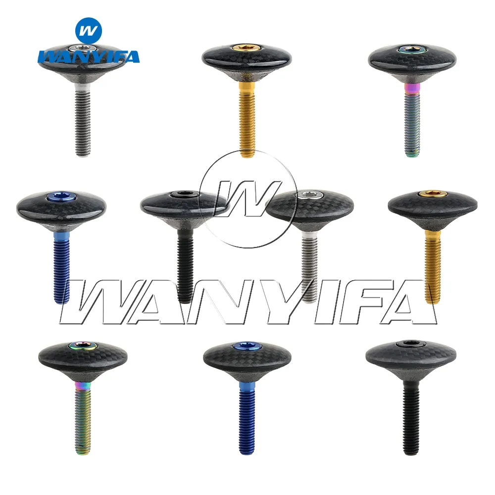 Wanyifa Titanschraube M6 x 35 mm + 1 1/8 Zoll 3K-Kohlefaser, glänzend/matt, Rennrad, Mountainbike, Radfahren, Headset-Vorbau, obere Kappe