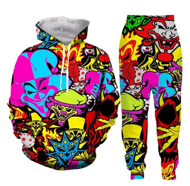 Groothandel - Nieuwe mode mannen / womens krankzinnige clown posse sweatshirt joggers grappige 3D print Unisex hoodies + broek ZZ045