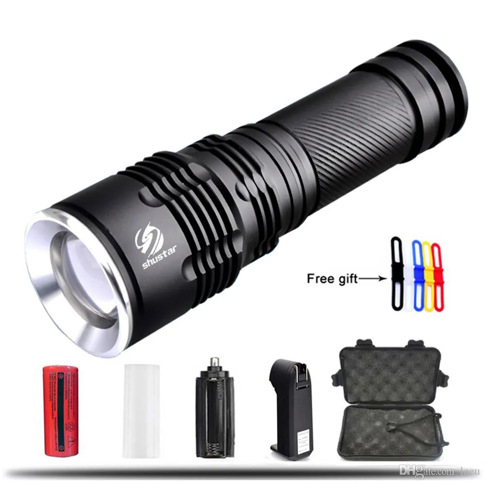 Ultra Bright T6 / L2 LED Zaklamp 5 Modi 8000Lumens Dikke Lenzen Zoomable LED Torch 26650 Batterij + Oplader + Gift