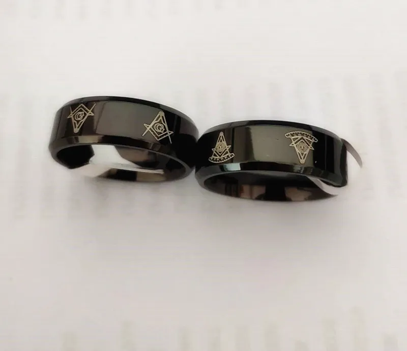 Schwarze Freimaurer Freimaurer Vergangenheit Meister Symbol klingelt hochwertige Herren Bruderschaft Schreinkompass Quadrat Signet Bandring 8mm Edelstahl Stahl