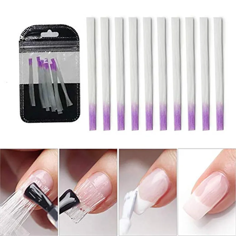 10 pz / pacco Nail art in fibra di vetro per nail art rapida estensione nail art attrezzature Fibrails per unghie strumento di gel UV costruzione di seta all'ingrosso