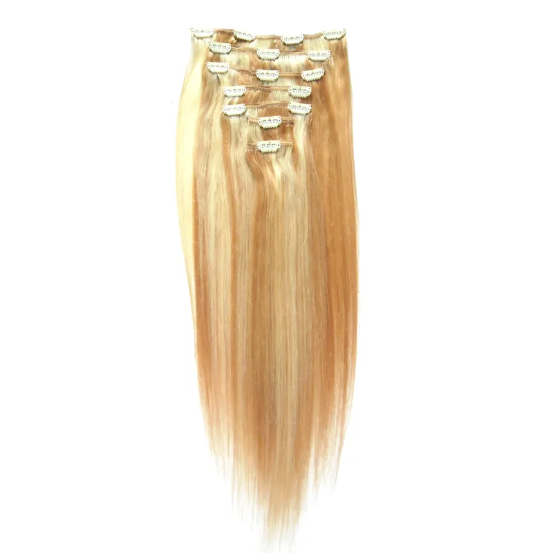 Clips in Human Hair Extensions 8pcs 100g / Set Rechte clip in menselijke haarextensies Remy Hair