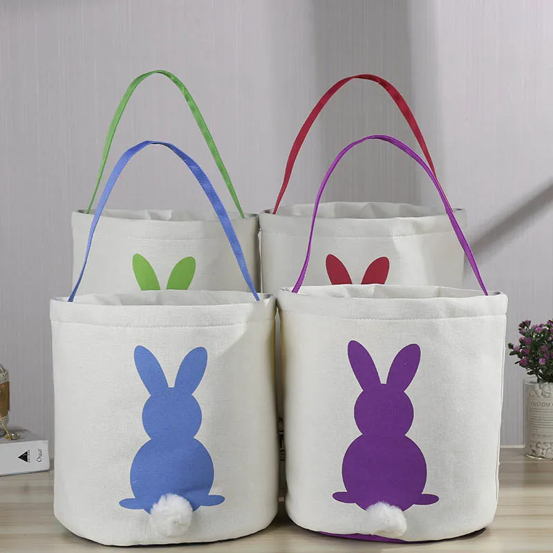 4 color Easter Rabbit Handbags Basket Bunny Bags Printed Canvas Tote Egg Candies Baskets A3116