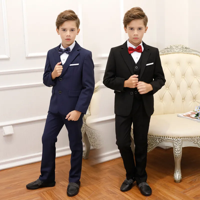 Moda 4PCS Toddler Boys Formal Children Tuxedo Wedding Party Suits Red Boys (kurtka+spodnie+kamizelka+muszka)