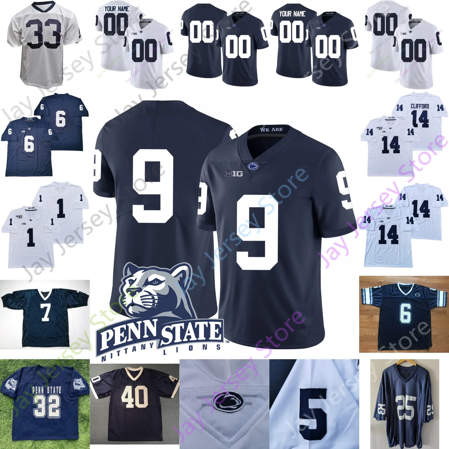 Custom PSU Penn State Football Jersey NCAA College Lenny Moore Sean Lee Jahan Dotson Devyn Ford Chris Godwin Aaron Maybin Brown Arrington