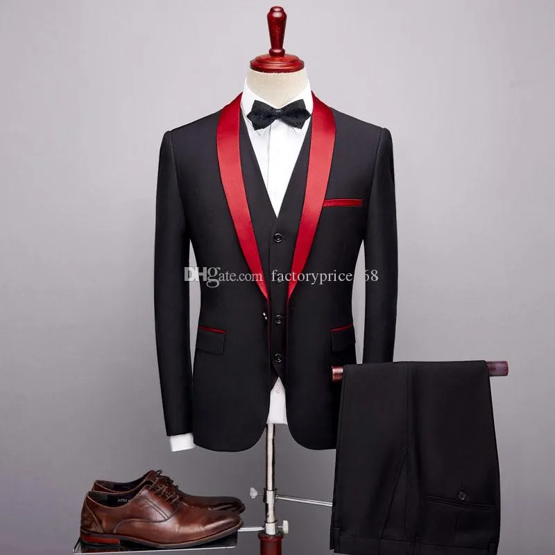 Modieuze One Button GroomsMen Sjaal Revers Bruidegom Tuxedos Mannen Past Bruiloft / Prom / Diner Beste Man Blazer (jas + Broek + Tie + Vest) A192