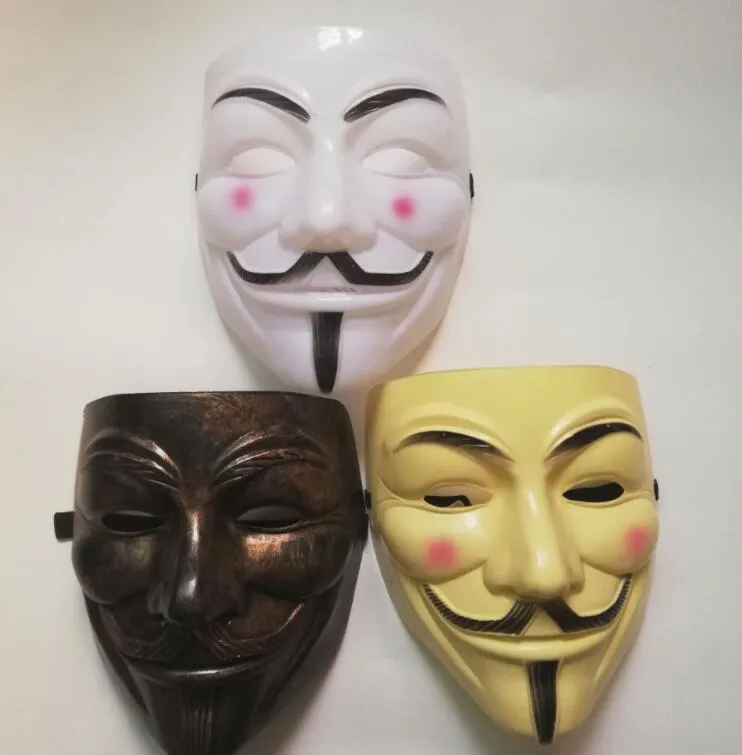 V Vendetta Mask Guy FAWS PVC Mask Anonymous Halloween Horror Full Face Masks Cosplay Costume Masquerade Party Masks New GGA2653