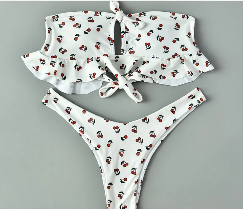 Cherry Print Bowknot Bikini For Women Cute Kawaii Swimwear In Pink And  White From Cinda02, $10.98