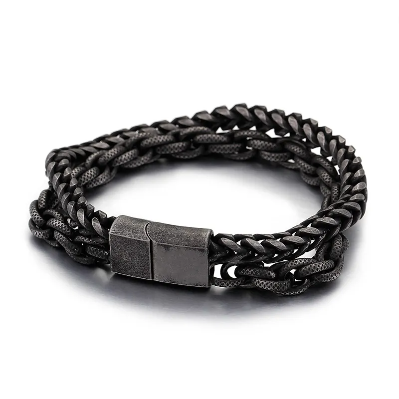 Retro Silver Hip Hop Rock Titanium Steel Link Chain Armband Men's rostfritt stål tjocka tunga armbanden smycken