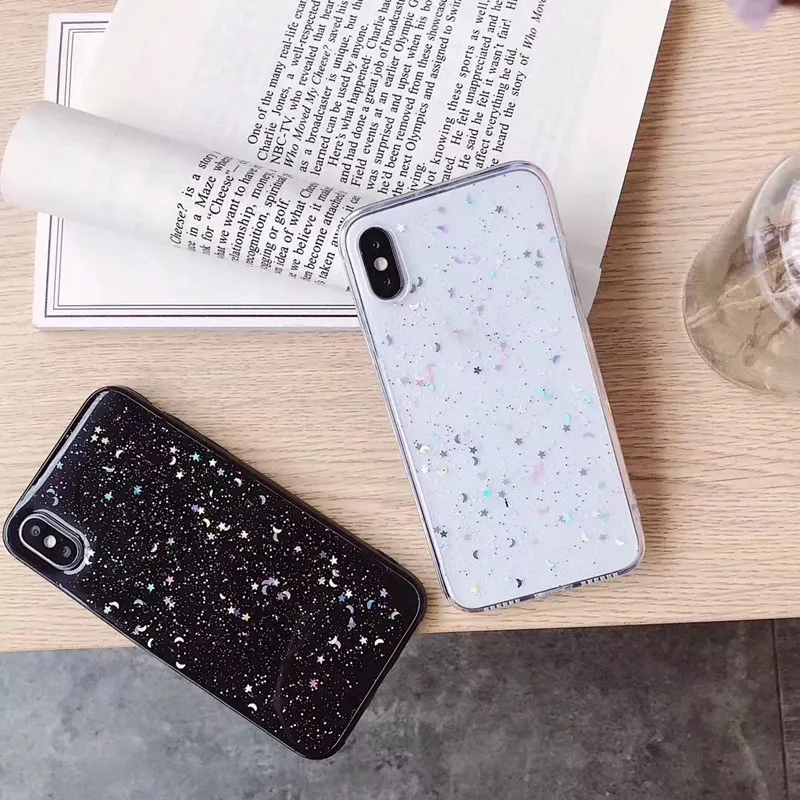 De glitter casos de telemóvel lua-de-rosa para XsMax telemóvel caso XR estojo transparente para 11Pro caso protetora 6s