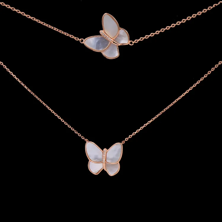 Hot gold plated jewelry with white bearing butterfly with diamond copper plated rose gold necklace bracelet set