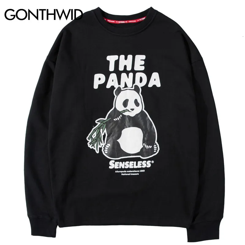 Gonthwid Chinese Panda Drukuj Długie Rękaw Bluzy Mężczyźni Hip Hipster Hipster Sweter Bluzy Dres Streetwear Fashoin Mężczyzna Topy V191105