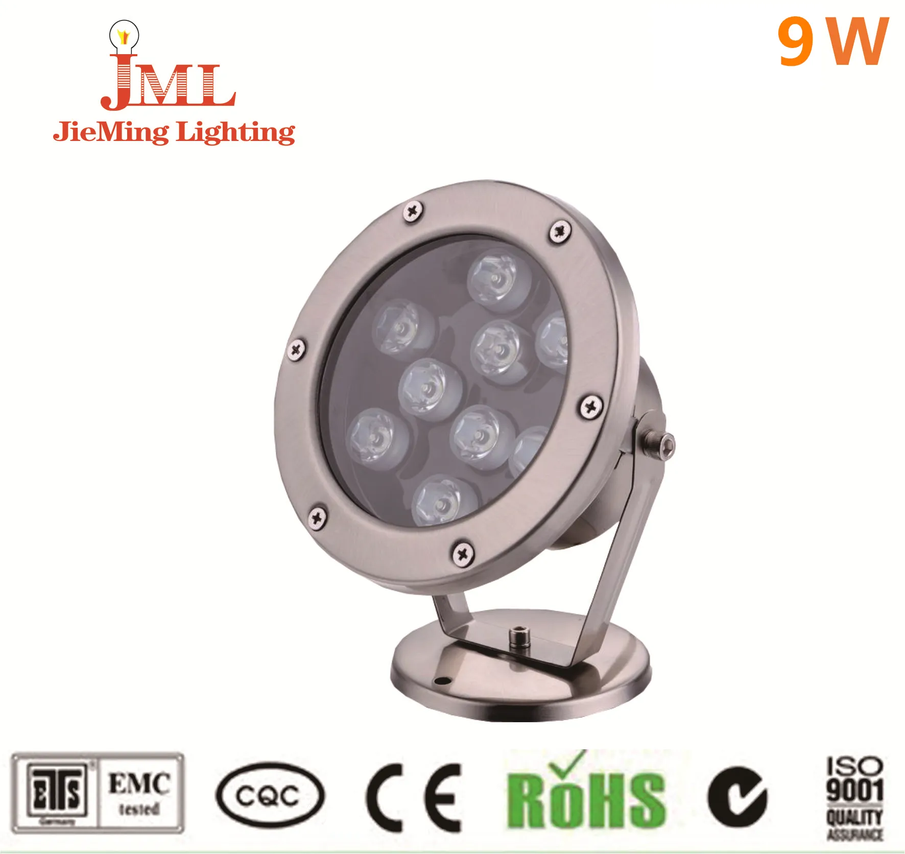 JML Outdoor lighting 9W underwater lights 12V 24V LED Lighting IP68 waterproof lights for pool pond decorations