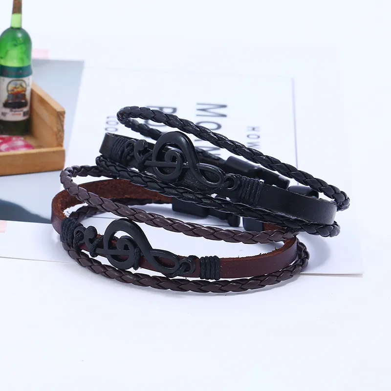 2021 kreative Einfache Schwarz Hinweis Schnalle Leder Armband Männliche und Weibliche Student Mode Vintage Handarbeit Gewebt Schmuck Zubehör