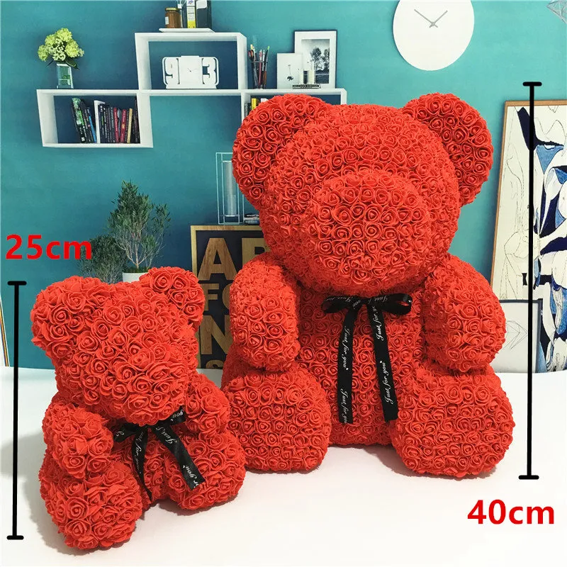 25cm Valentines Day Gift Red Rose Teddy Bear Rose Flower Artificial  Decoration Lover Gift Valentines Gift Gift Box Dropshipping