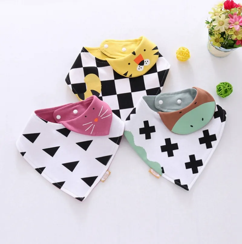 INS Baby Bibs Cotton Infant Triangle Saliva Towel Cartoon Animal Newborn Burp Cloth Toddler Baby Feeding Cloths Striped 7 Designs DHW3799