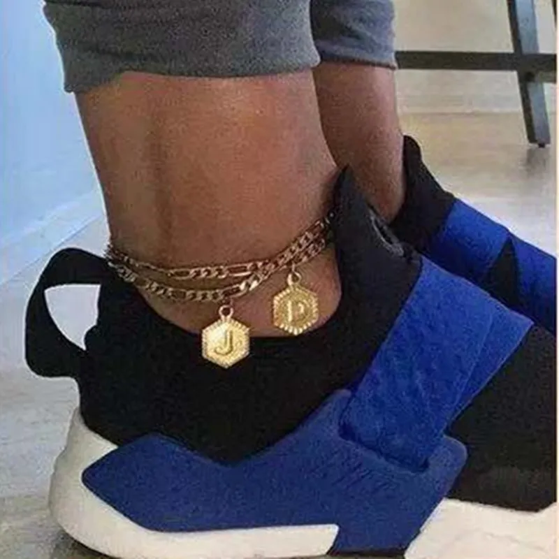 26 Inglês Carta Nome Iniciais Anklet de Ouro para Homens Mulheres Ajustável Moda Jóias Boho Anklet Pulseira Presente 2020 Nova Chegada