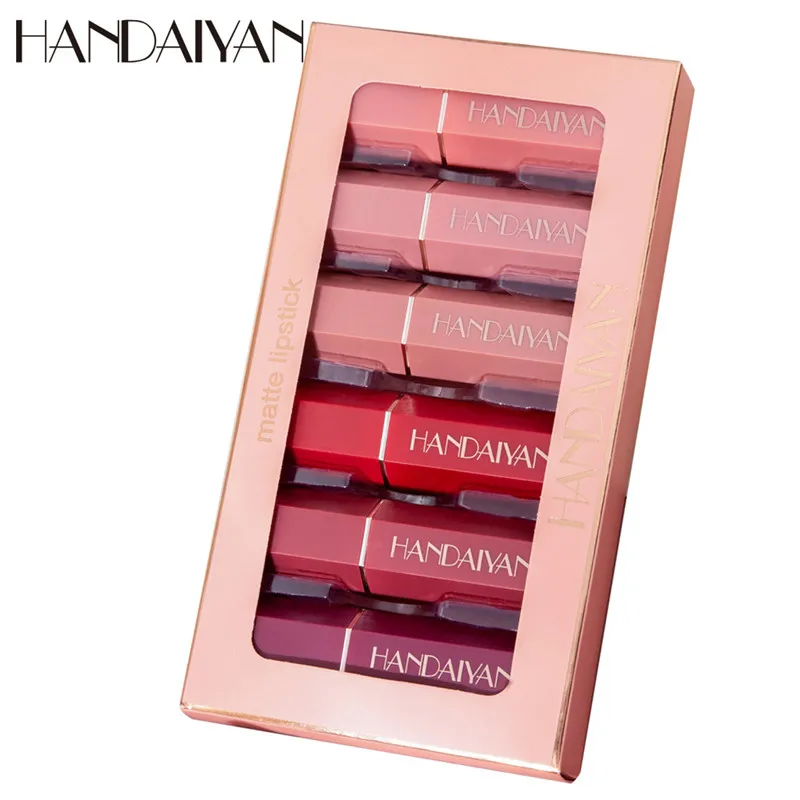 hardaiyan matte lipstickセットボックスメイクアップはゴージャスな軽量カラーを提供します6pcsepacked