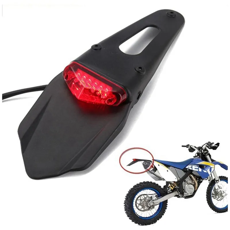 Moto LED Feux Arrière Fender Universel Aile Arrière Dos Splash Guard Motocross Dirt Bike Lampe HHA84