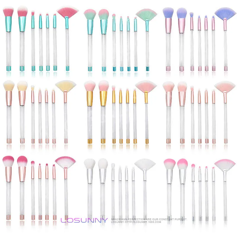 7 pcs Conjunto de Pincéis de Maquiagem Diamante Pro Highlighter Pincéis Corretivo Make Up Brush Cristal Kwasten Conjunto com alça vazia pode ser recarregado 100 conjuntos