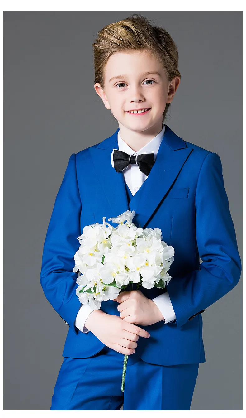 وسيم زر واحد الذروة التلبيب كيد كاملة مصمم وسيم الصبي بدلة الزفاف ملابس الأولاد حسب الطلب (سترة + بنطلون + ربطة عنق + سترة) a17