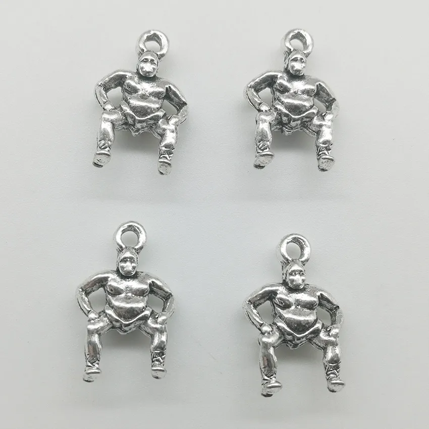 80 Uds. Colgantes de plata antigua de luchador de sumo, joyería DIY, collar, pulsera, pendientes, accesorios, 19*12mm, entrega de generación personalizada