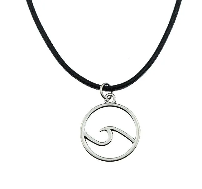 Mode Tibétain Argent Pendentif Vague Collier Ras Du Cou Charme Noir Cordon En Cuir Prix Usine Bijoux Faits À La Main