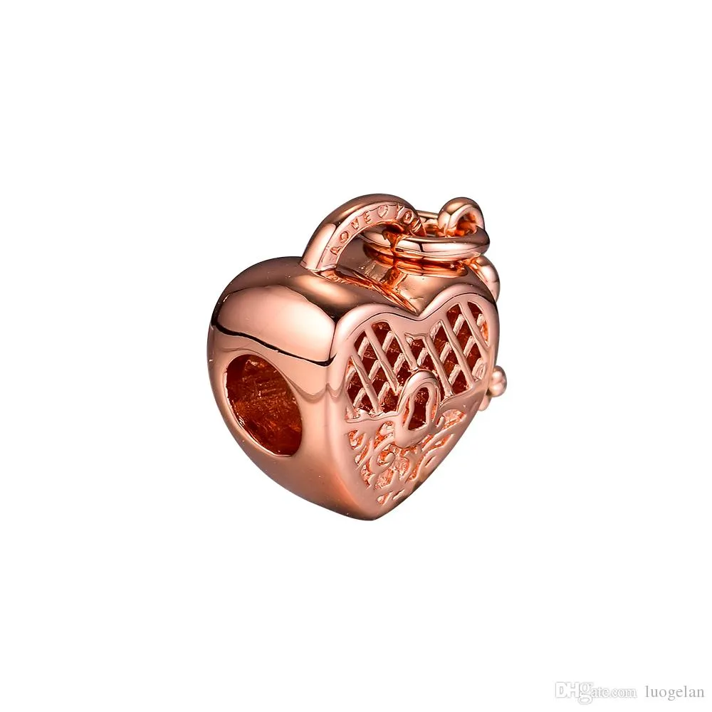 2018 Autumn 925 Sterling Silver Jewelry Love You Lock Rose Gold Charm Beads Fits Pandora Bracelets Necklace For Women Jewelry Making
