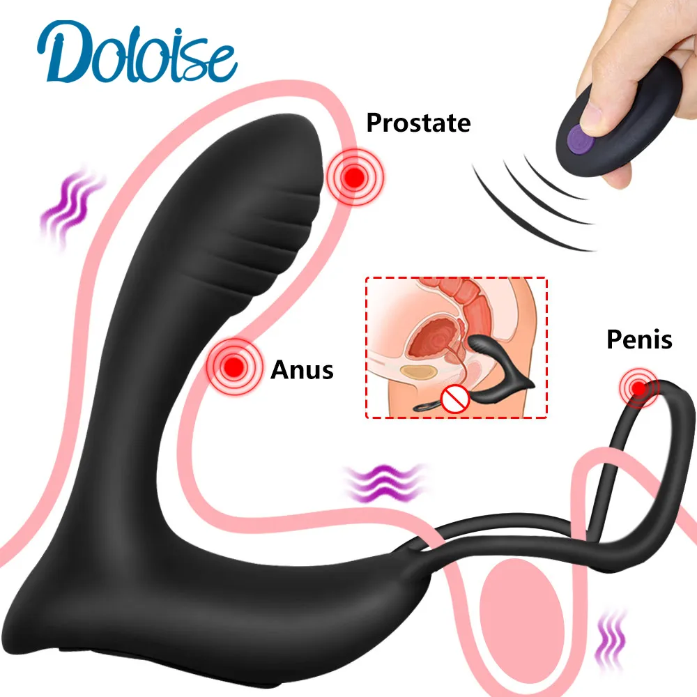 남성 전립선 마사지 진동기 애널 플러그 실리콘 방수 전립선 자극 엉덩이 플러그 지연 사정 링 장난감 남성용 Y200616