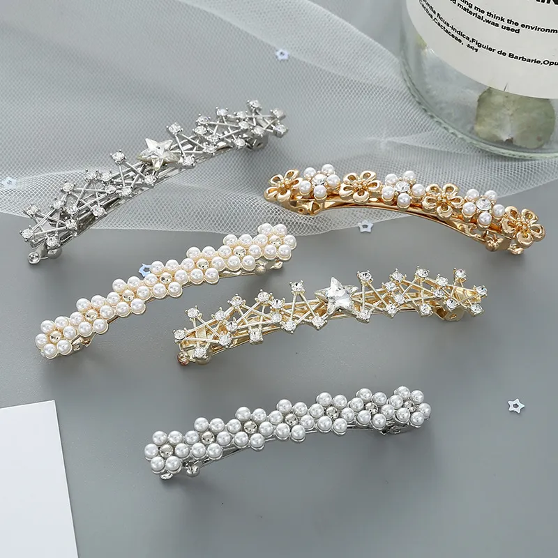 Europejski USA Hot Sprzedaży Moda Luksusowa Projektant Pearl Kryształ Kwiat Kwiat W Kształcie Włosy Pins Kobiety Klipy Włosów