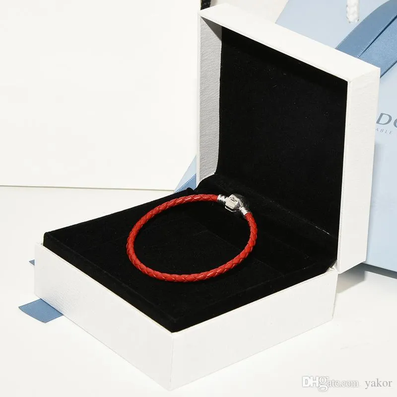 100% prawdziwą skórzaną skórzaną bransoletką ręczną bronięta zestaw oryginalne pudełko dla Pandora 925 Sterling Silver Bransoletki dla kobiet