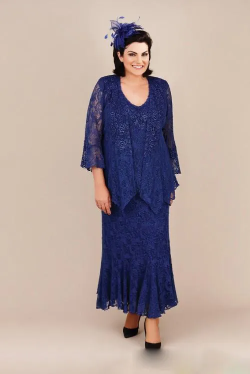 Plus Size Mother of the Bride Dress with Jacket Lace V-Neck Long Sleeve  Royal Blue Evening Gown from Dhgate Mother of the Bride Suits - price 119.18