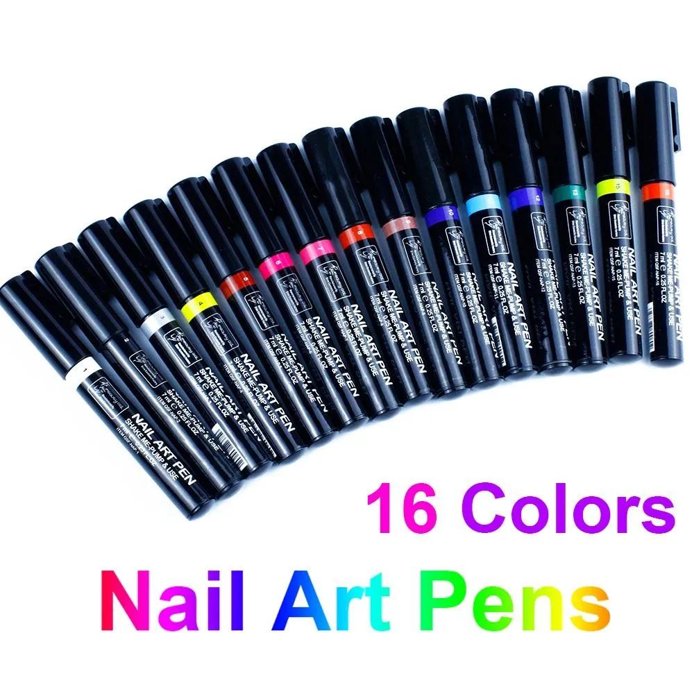Generic 2 : 16 Colors Nail Art Pen for 3D Nail Art DIY Decoration Nail  Polish Pen Set 3D Design Nail Beauty Tools Paint Pens : Amazon.in: Beauty